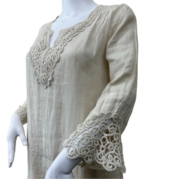 Carla Conti Made in Italy Linen Beige Crochet Lace Dress, XS - Picture 3 of 12